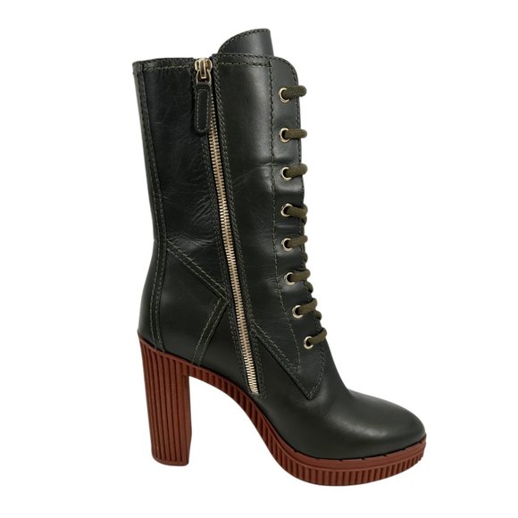 NWOB Tod's Green Leather Lace Up Heeled Boots - Picture 2 of 12